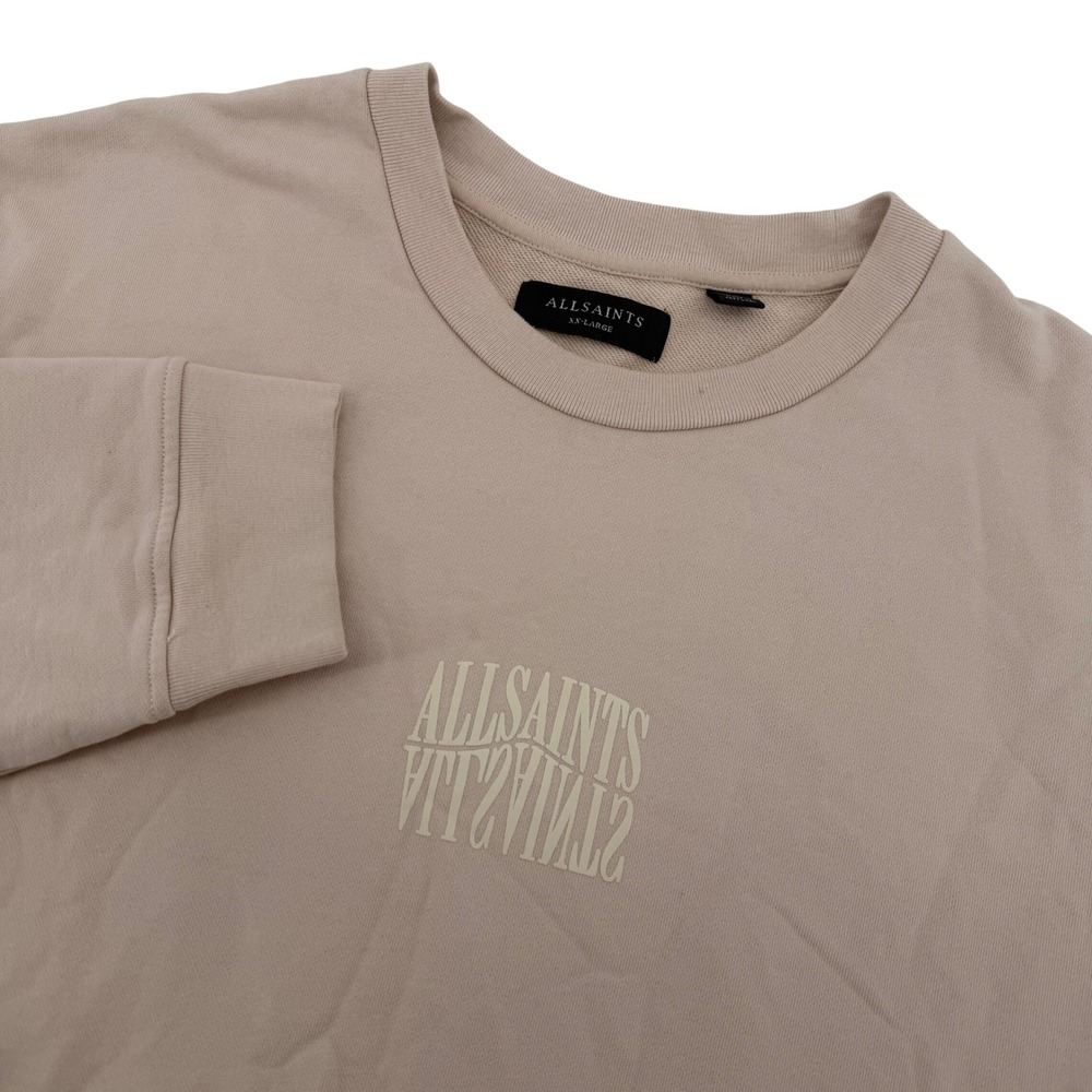 AllSaints Varden Crew Sweatshirt Mens XXL Sand Tan Mirrored Logo Pullover